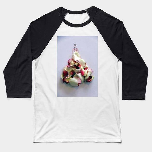 Lady with rose petal dress Baseball T-Shirt by Kirkcov